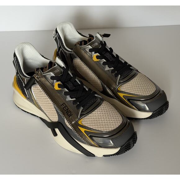 Fendi Flow Sneakers Gray/Yellow/White 11 US (10 Fendi) 7E1689 Italy NIB $1190 main image 4